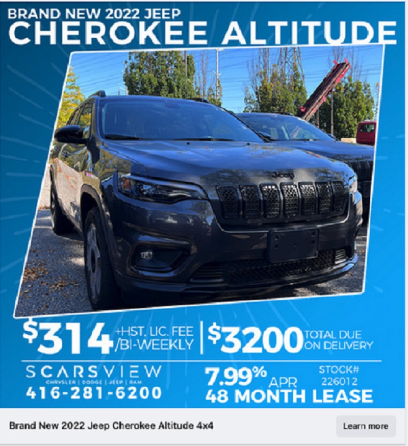 2022 Jeep Cherokee Pickering For Sale